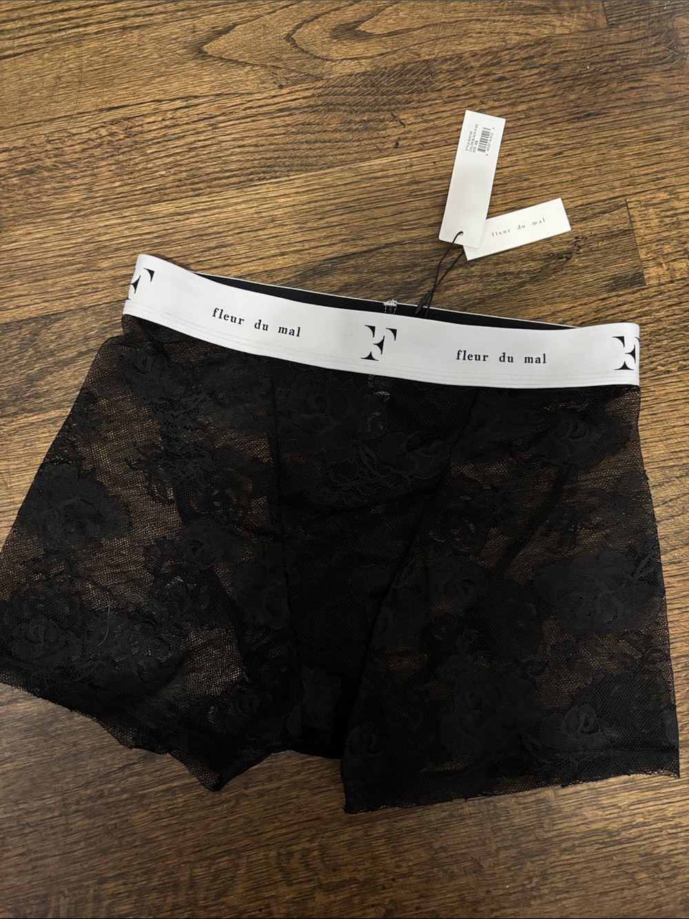 Fleur du Mal Black Lace Bike Shorts with Branded Waistband